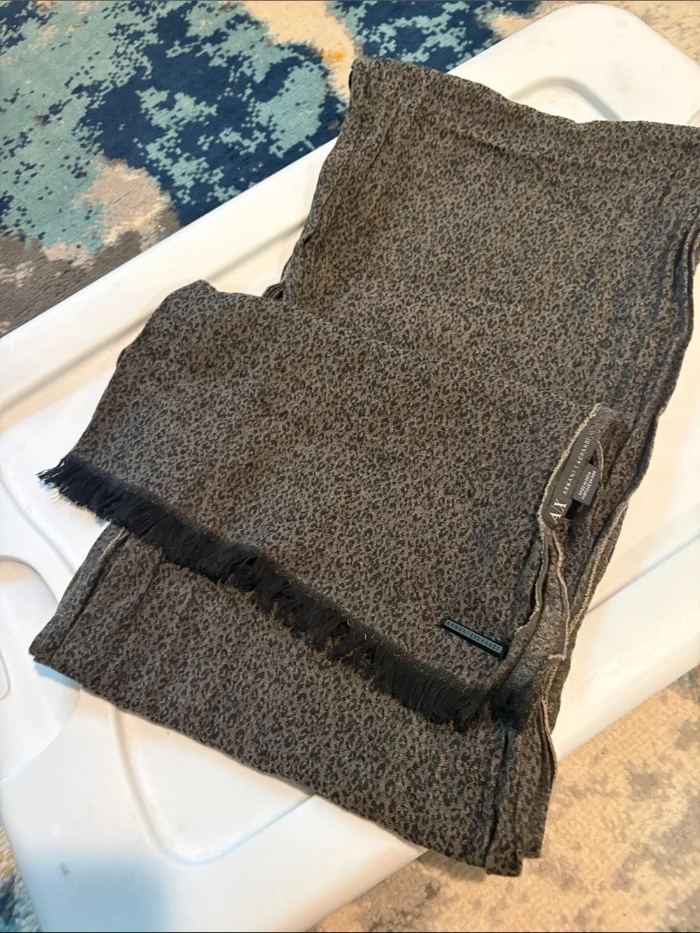 A/X Armani Exchange Gray Leopard Print Fringe Scarf